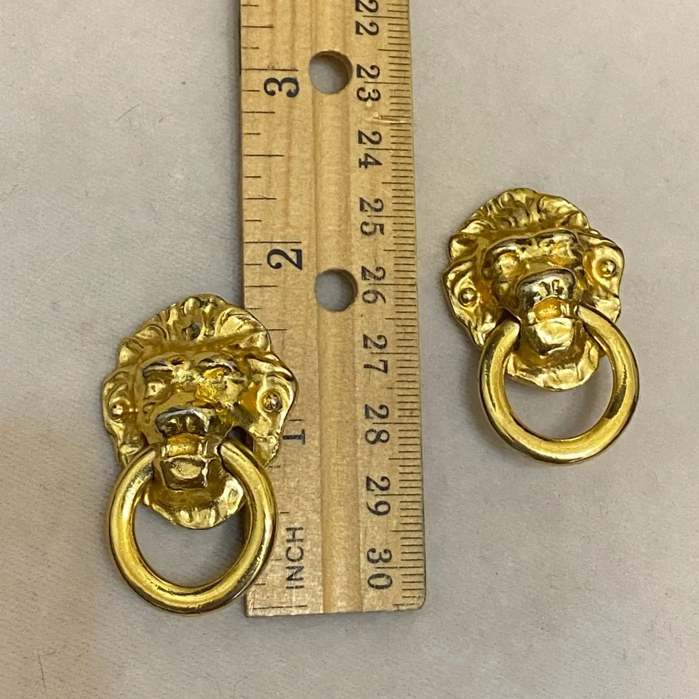 Vintage Kenneth Lane Lion Head Door Knocker Clip-on Earrings - Picture 10 of 10